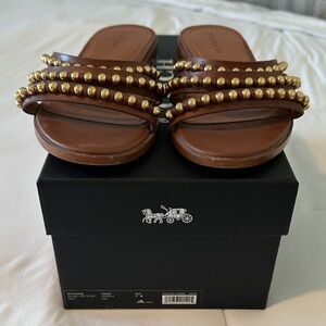 Coach Brown Leather Sandals with Gold Accents